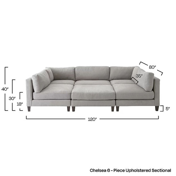 Chelsea symmetrical modular store sectional with ottoman